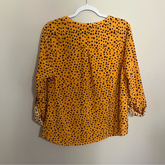 Notations Orange and Black Polka Dots Button Up V-neck Blouse size large - Picture 7 of 7